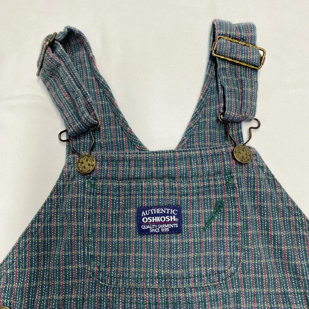 Vintage OshKosh Bgosh Toddler 3T Striped Cotton Bib Overalls Green Red Blue
